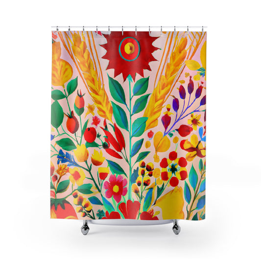 Floral Boho Shower Curtain: Blissful Nature - Shower Curtain