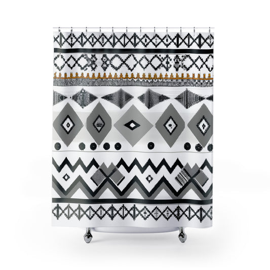 "Aztec-Inspired Boho Shower Curtain" - Shower Curtain