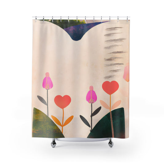 "Vibrant Floral Nature Boho Shower Curtain" - Shower Curtain