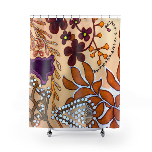 "Green Floral Boho Shower Curtain" - Shower Curtain