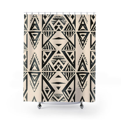 "Sculptural Aztec Boho Shower Curtain" - Shower Curtain