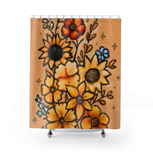 "Floral Boho Shower Curtain: Nature Vibes" - Shower Curtain