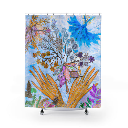 "Vivid Floral Boho Shower Curtain" - Shower Curtain