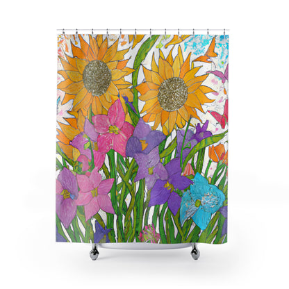 "Vibrant Boho Floral Nature Shower Curtain" - Shower Curtain