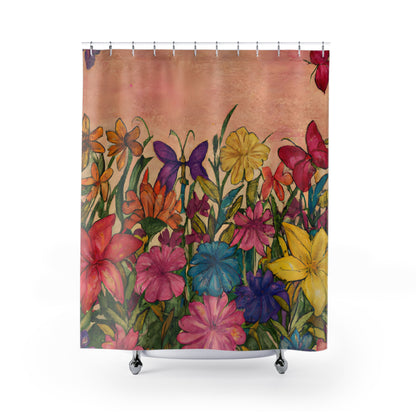 "Vibrant Boho Floral Nature Shower Curtain" - Shower Curtain