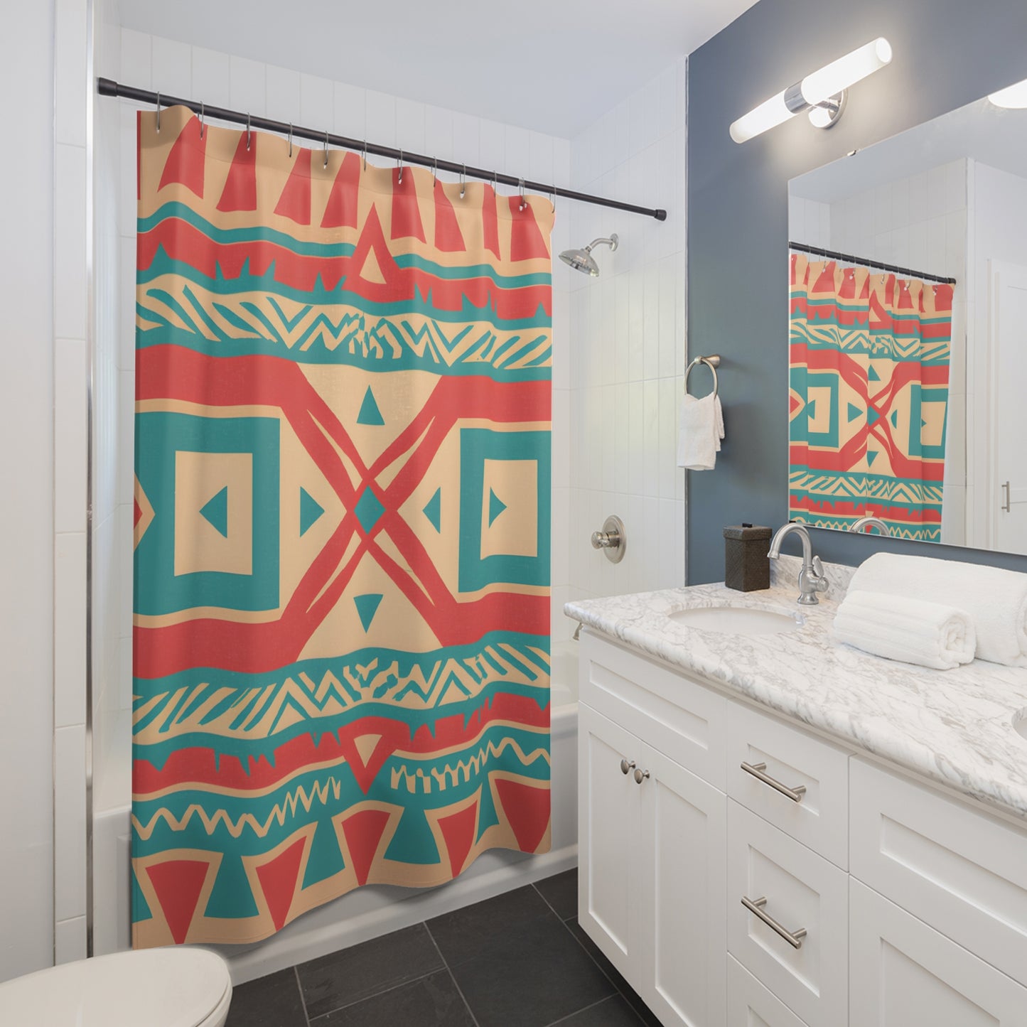 "Elevate Bathroom Style: Aztec Boho Shower Curtain" - Shower Curtain