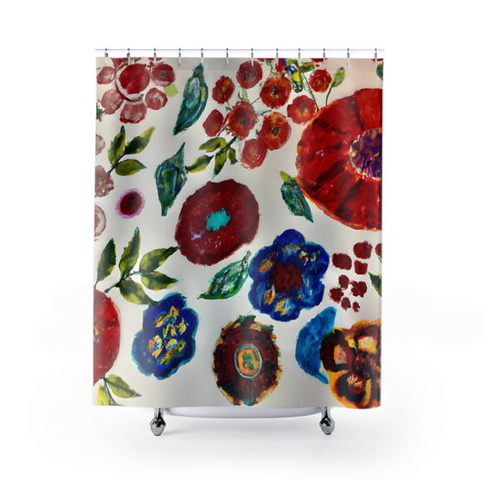 "Vibrant Botanical Boho Shower Curtain" - Shower Curtain